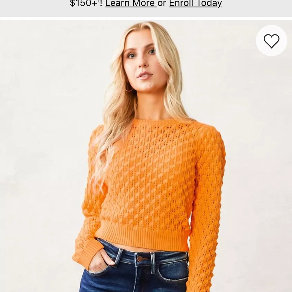 Willow Orange Crew Neck Sweater with Textured Knit